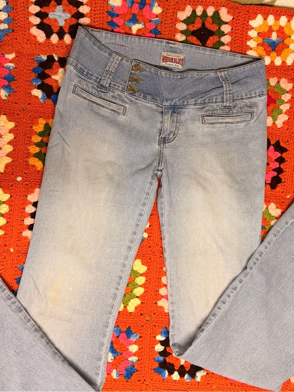 Y2K Whooz Blooz Low Rise Boot Cut Faded Jeans